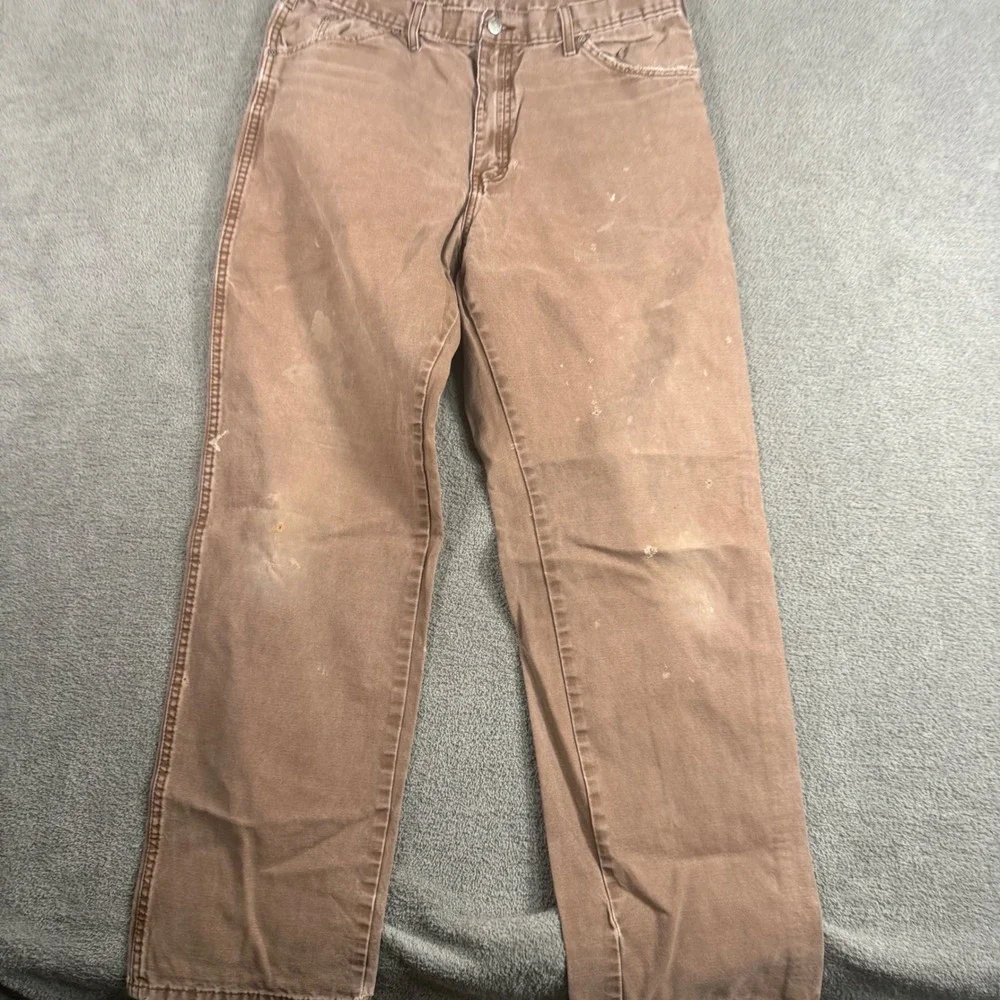 Dickies Mens Brown Relaxed Fit Carpenter Pants Distressed Workwear 36x32 16907